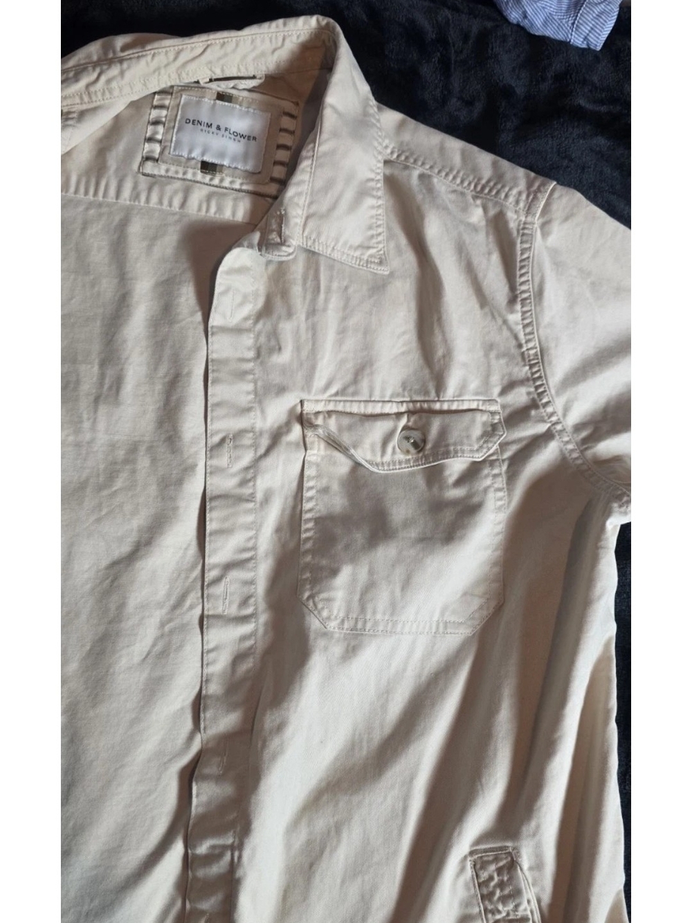 Denim & Flower Cream Button-Front Utility Shirt Jacket